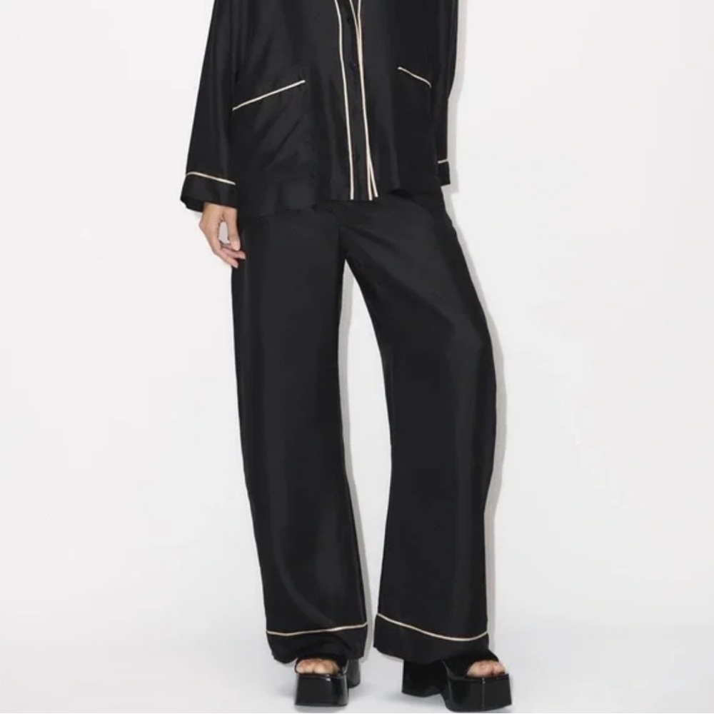 Zara Studio Black Satin Wide Leg Pants